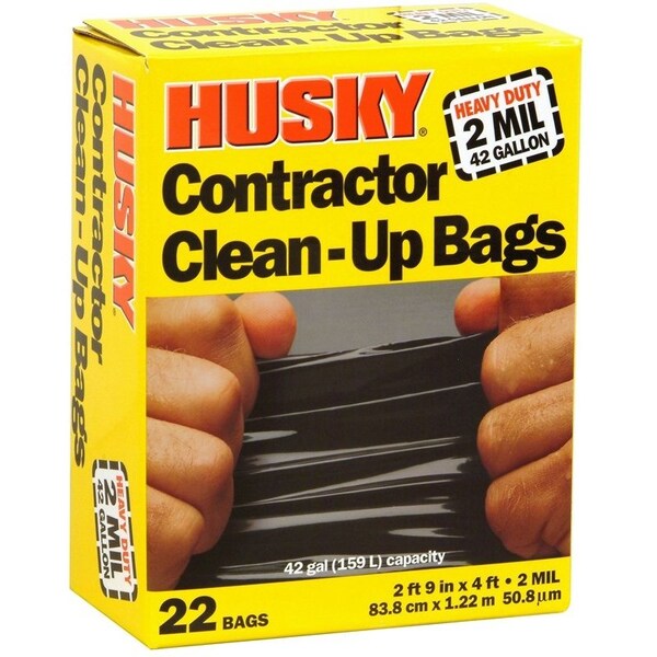 Husky Contractor Trash Bags, 42 gal, 2 ft 9 in x 4 ft, 3 mil, Heavy